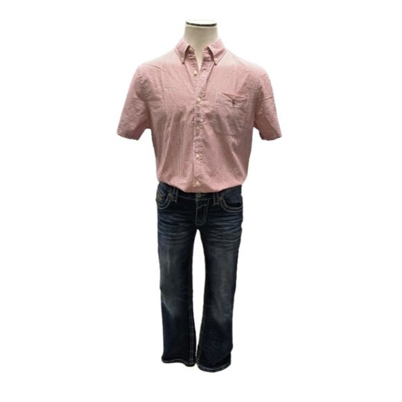 Ralph Lauren Red/White Striped Button Up Seersucker Shirt - Picture 3 of 12